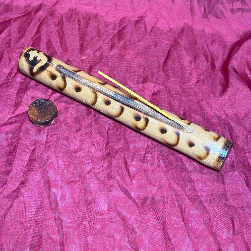 Vintage 13" Wooden Incense Burner/Holder Tube Hand Carved in India Rainstick